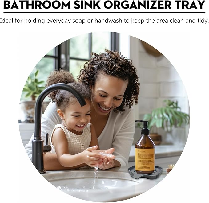 Grey Silicone Soap Dish – Sink Organizer with Drain Spout for Bathroom & Kitchen, Ideal for Dispensers, Cups, Scrubbers & Sponges on Countertops