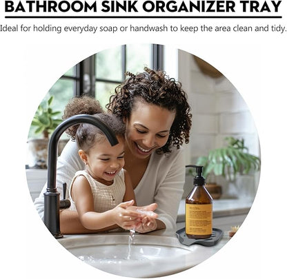 Grey Silicone Soap Dish – Sink Organizer with Drain Spout for Bathroom & Kitchen, Ideal for Dispensers, Cups, Scrubbers & Sponges on Countertops