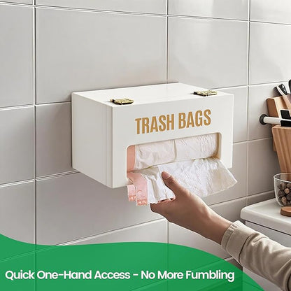 Libreshine Extra Large White Bamboo Trash Bag Holder Dispenser, Fits Costco & Sam's Club Jumbo Rolls, Under-Sink, Cabinet & Wall Mount Organizer, Garbage Bag Storage for Kitchen, Pantry, Garage