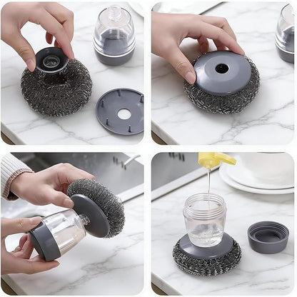 Soap Dispensing Dish Brush, 2 in 1 Kitchen Scrub Brush with Built in Soap Dispenser, Replaceable Dish Scrubber Bristles with Ergonomic Handle for Cleaning Dishes Pots Sinks (2)