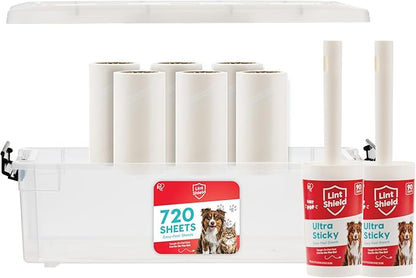 IRIS USA Extra Sticky Lint Roller, Standard Pack Comes with Storage Box and Refills, 90 Sheets/Roll, 720 Sheets Total, Easy Tear Lint Remover for Dog Cat Pet Hair On Clothes, Couch, Bed, Floor