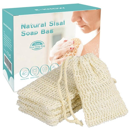 E-Know Soap Bag, 5 Pack Natural Sisal Soap Saver, Zero Waste Plastic-Free Soap Net, Foaming and Drying The Soap, Massage, Peeling