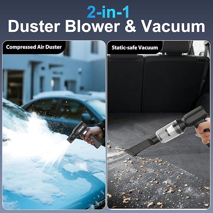 Electric Air Duster, 150000RPM Powerful Cordless Blower with Vacuum, 10-Gear Rechargeable Cleaner for Computer, Keyboard, Car Vent and Camera Gears
