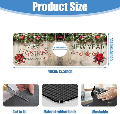 Chrismas Sink Splash Guard Faucet Mat Cute Christmas Absorbent Fast Drying Mat Sink Gadgets Splash Guard Behind Faucet Drip Catcher for Kitchen Bathroom 15.5"X5.5"