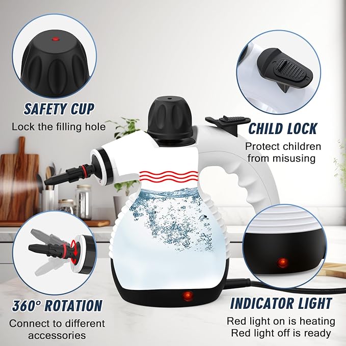 Handheld Steam Cleaner, Multifunctional High-Temperature Steam Cleaner, Portable Steam Cleaner Ideal for Cleaning Range Hoods, Microwaves, Tiles, Curtains, Sofas, Countertops, and Car Interiors.