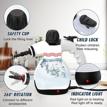 Handheld Steam Cleaner, Multifunctional High-Temperature Steam Cleaner, Portable Steam Cleaner Ideal for Cleaning Range Hoods, Microwaves, Tiles, Curtains, Sofas, Countertops, and Car Interiors.