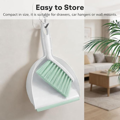 NACENA Handheld Dustpan and Broom Set – Mini Compact Brush Combo for Desktop, Sofa, Car & Kitchen Crumbs Small Cleaning Tool with Stiff Bristles, Green