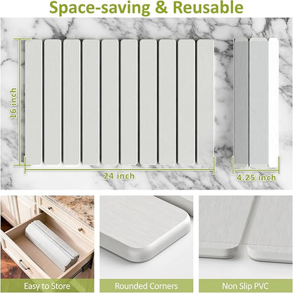 Large Stone Dish Drying Mat for Kitchen Counter, 24"(L)×16"(W), Collapsible Quick Dry Stone Dish Mats, Super Absorbent Diatomaceous Earth Drying Pad for Dishes Bottles Cups, Any Countertop (White)