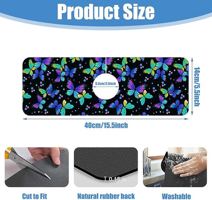 Sink Faucet Absorbing Mat Colourful Butterflies Sink Splash Guard Drying Mat for Kitchen Bathroom Faucet Sinkmat 15.5"X5.5"