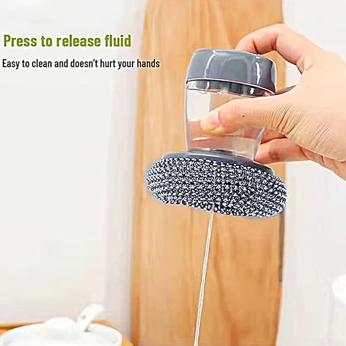 Comfort Grip Soap Dispensing Kitchen Scrub, Kitchen Scrub Brush with Built-in Soap Dispenser Without Soap, Replaceable Nylon Bristles, Non-Slip Handle for Cleaning Dishes (1pcs)