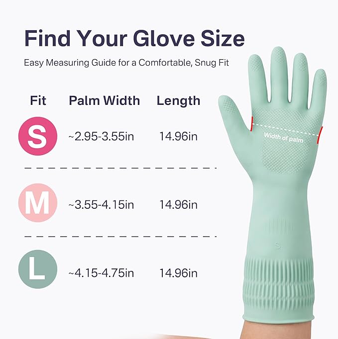 Cleaning Rubber Gloves, Waterproof Non-Slip Long Cuff Dishwashing Household Kitchen Gloves