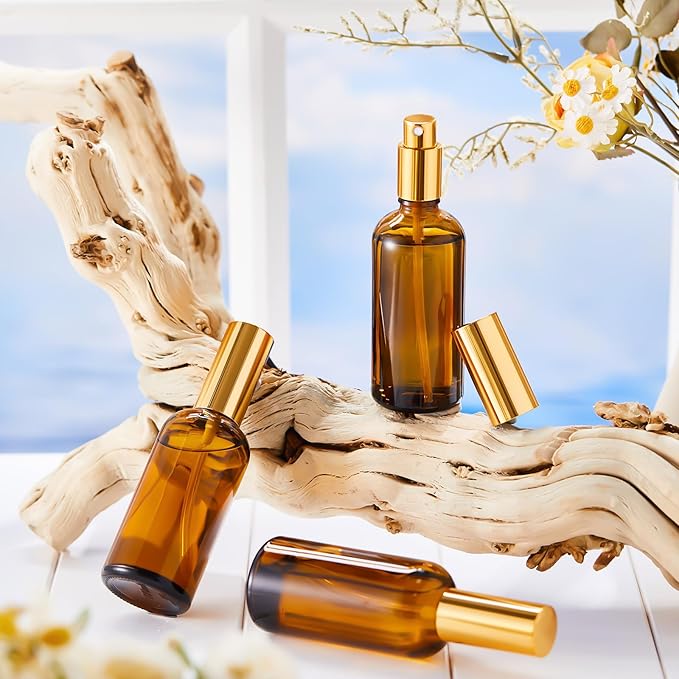 Tessco for you 20 Pcs Glass Spray Bottles Empty Perfume Atomizer Refillable Clear Decorative Empty Bottles with Fine Mist Sprayer Pump for Face Body Travel (Gold Brown,3.4 oz)