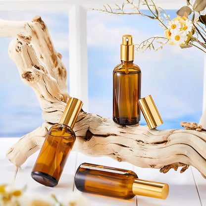 Tessco for you 20 Pcs Glass Spray Bottles Empty Perfume Atomizer Refillable Clear Decorative Empty Bottles with Fine Mist Sprayer Pump for Face Body Travel (Gold Brown,3.4 oz)