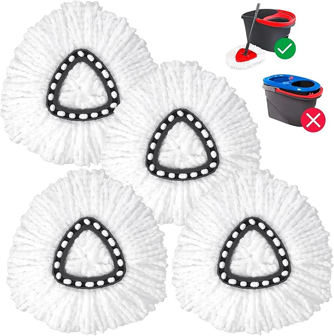 Spin Mop Replacement Head,Thick Microfiber Refills for O-Cedar Spin Mop,4-Pack Washable & Reusable for Hardwood/Tile Floors, Exact Fit for 1-Tank System (White)