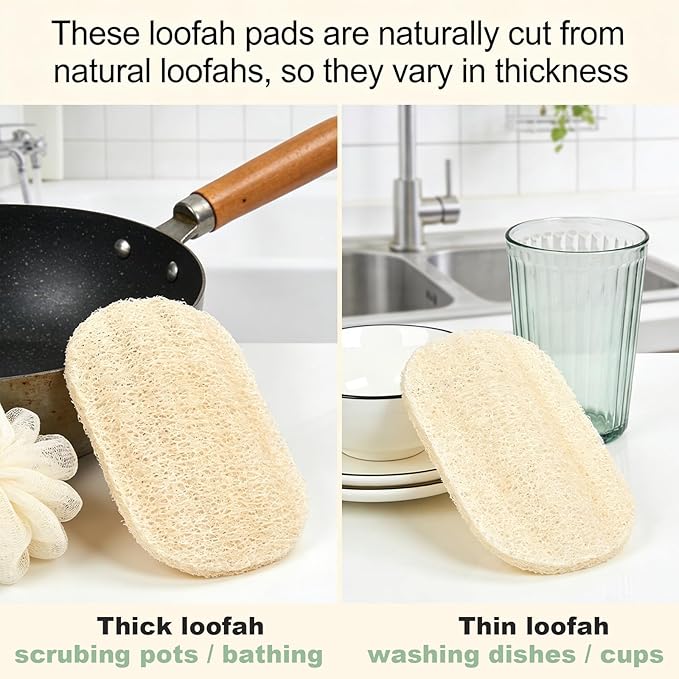 WOCATS 12pcs Natural Loofah Dish Sponges Scrubber for Kitchen-Based Dishwashing Scrubber Greener Clean Stand Wear and Tear Non-Scratch, Biodegradable (12)