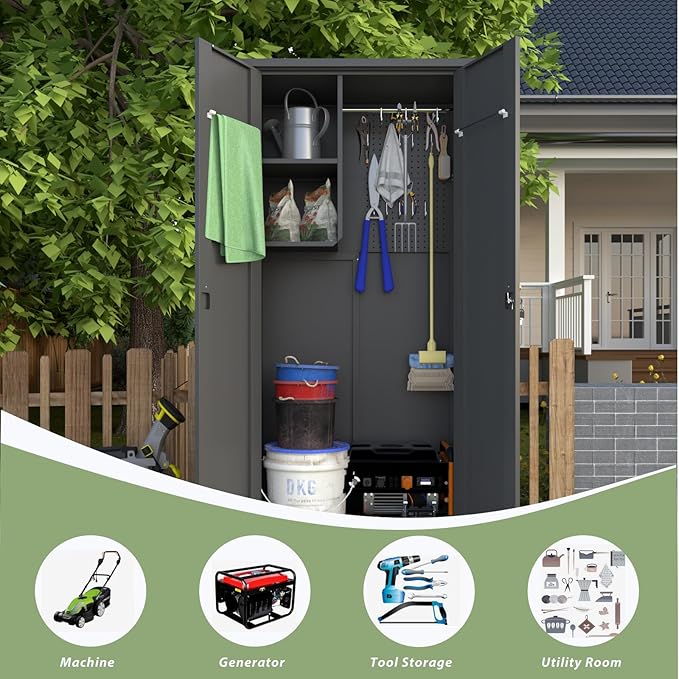 Outdoor Storage Cabinet,Garden Storage Cabinet with Sloping Roof and Waterproof Coating,Metal Storage Cabinets with Lockable Doors for Backyard,Lawn,Dark Gray