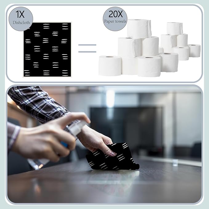 6Pcs 6 Styles Geometric Dish Cloths Swedish Dishcloths for Kitchen Reusable Wash Towels Washable Rectangle Cellulose Sponge White and Black Flower Simple Line Mixed Pattern for Cleaning