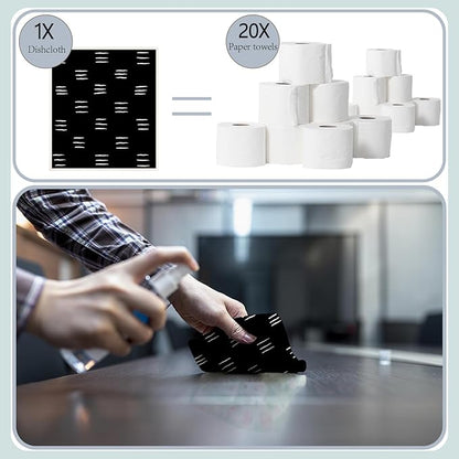 6Pcs 6 Styles Geometric Dish Cloths Swedish Dishcloths for Kitchen Reusable Wash Towels Washable Rectangle Cellulose Sponge White and Black Flower Simple Line Mixed Pattern for Cleaning