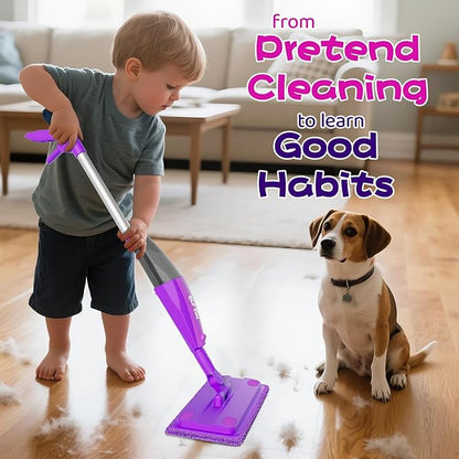 Kids Spray Mop, Toddlers Cleaning Playsets with Real Water Sprayer, Kids Mop Toys, Montessori Cleaning Set, Christmas Birthday Gifts for Boys and Girls Age 3 4 5 6, Purple