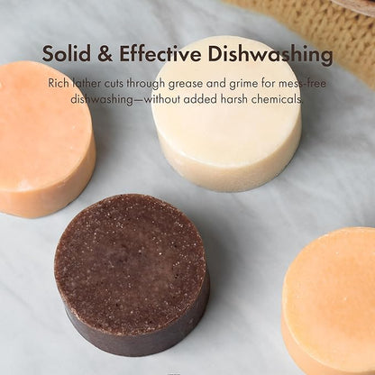 Handmade Natural Solid Dish Soap Bar, 4PCS in Korean Traditional Design GIft Box, Solid dish washing bar, Paprika, Oatmeal, Coffee, Pumpkin, Natural ingedients, Vegan Dishwashing Block
