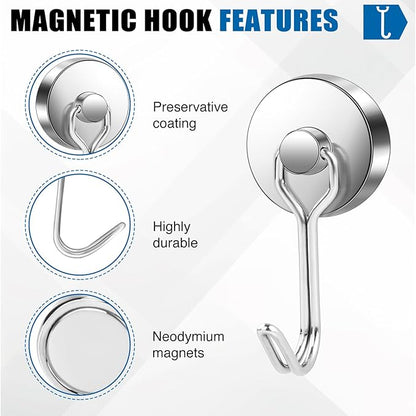 LOVIMAG Hooks, 80lbs+ Magnetic Magnet Hook 2026 Cruise Cabin Ship Essentials Heavy Duty Strong Refrigerator Fridge Hanging for Classroom Beach Vacation Kitchen Grills Home Mug Hanger (6 Pack), Silver