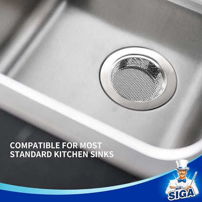 MR.SIGA Kitchen Sink Strainer, Stainless Steel Sink Drain Strainer, Dishwasher Safe, Outer Diameter 4.4 inch/11.2cm, Inner Diameter 3 inch/7.6cm, Pack of 3