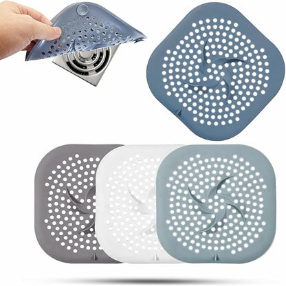 Drain Cover with Suction Cups, 4 Pack Hair Catcher Shower Drain Strainer Protector with TPR Material for Bathroom, Bathtub, Kitchen Sink, Easy to Clean, Household Use (Blue, Grey, Green, White)