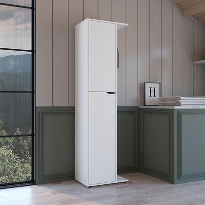 Tuhome Austin Storage Broom Closet with Magnetic-Closure Doors, Tall Multi-Purpose Utility Cabinet for Cleaning Supplies, Durable Engineered Wood Construction and Space-Saving Design