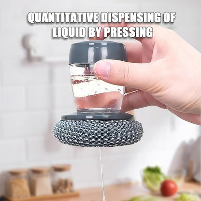 Comfort Grip Soap Dispensing Kitchen Scrub,Dish Brush with Soap Dispenser Steel Wool Scrubber,Soap Dispensing Scrubber for Dishes Pans Kitchen Sink Bathtub Tile and Household (4pcs)