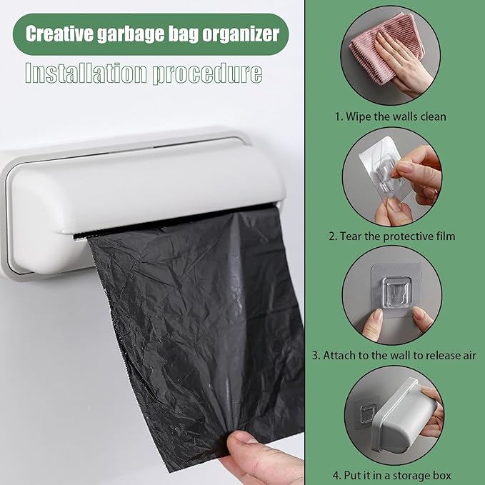 2 PCS Trash Bag Dispenser Roll Holder Bottom of Can, Adhesive Wall Mount Kitchen Garbage Bag Organizer and Storage Under Sink Inside Trashcan Cabinet for Home Bathroom (Gray)