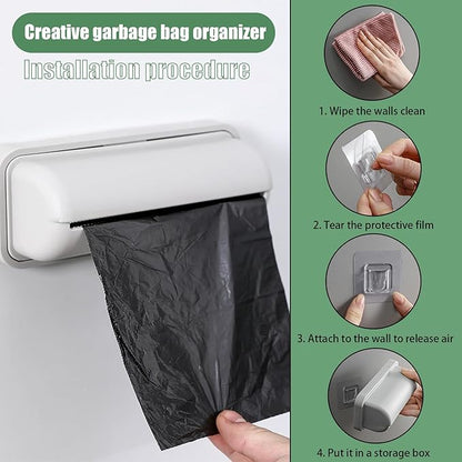 2 PCS Trash Bag Dispenser Roll Holder Bottom of Can, Adhesive Wall Mount Kitchen Garbage Bag Organizer and Storage Under Sink Inside Trashcan Cabinet for Home Bathroom (Gray)