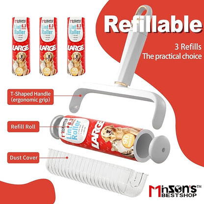 Minson’s BestShop Extra Sticky Lint Roller, 6.3” Extra Wide, 360 Sheets for Pet Hair Removal, The Solo Pack with 1 Ready to Use Handle & 3 Refills, Dog and Cat Lint Remover
