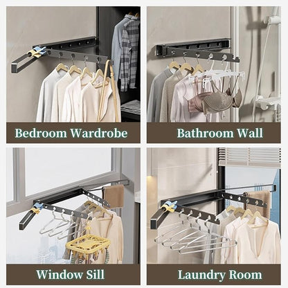 Wall Mounted Drying Rack Aluminium Free Swinging Folding Drying Rack Towel Rack (4 Arms) Space Saving Laundry Drying Rack for Laundry Bathroom Balcony Apartment Dormitory Caravan (Grey)