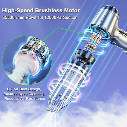 Wireless Portable Mini Car Vacuum Cleaner,Brushless Motor Handheld Cordless Recrghaeable Vacuum,15000PA 3 in 1 Vacuum for Men, Women,Car,Desktop Home Cleaning (Silver Grey Pro)