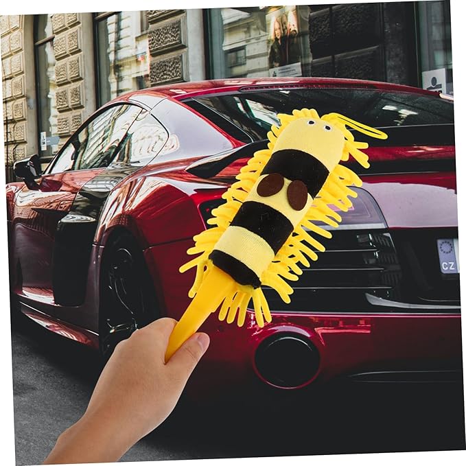 Cartoon Chenille Car Wash Brush with Long Handle Versatile Microfiber Duster for Vehicle Cleaning and Household Use Cute Animal Design for Efficient Dust Removal