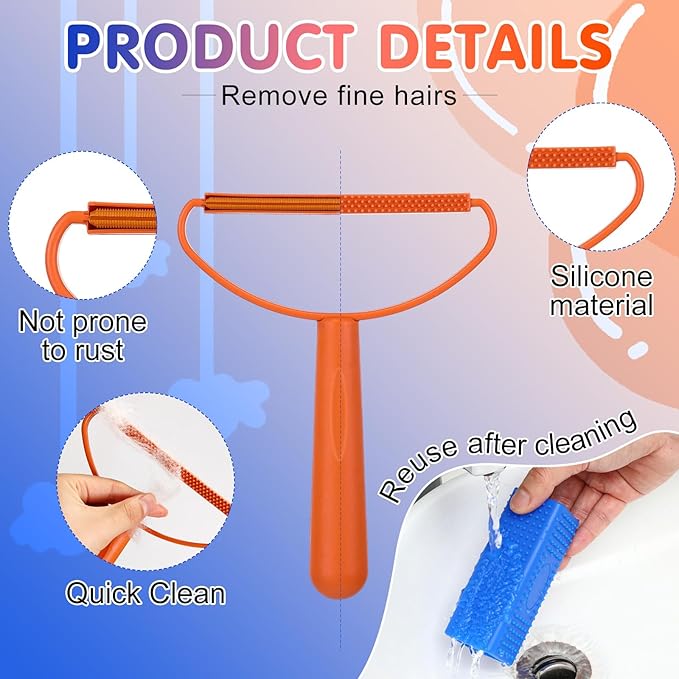 Honeydak 3 Pieces Hair Remover Tool Dog Hair Remover Pro Silicone Cleaner Brush Roller Fuzz Hairball Brush for Carpet Rake, Car Mat, Couch, Pet Bed, Clothes(Blue, Orange)