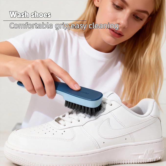 Laundry Brush, Shoe Brush, Used for Cleaning Stains, Floor Tiles, Kitchen, Carpet, Household Cleaning,Easy to Hold Set of，Soft Bristle Scrub，Sneaker，2 Pieces(Blue)