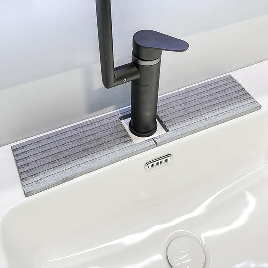 Kitchen Sink Faucet Mat, 17.7'' Diatomite Quick Drying Stone Sink Tray, Prevents Moisture Buildup, Suitable for Bathroom Kitchen Counter Top Faucet Around Splash Guard[Light Gray, 17.7" x 3.9"]
