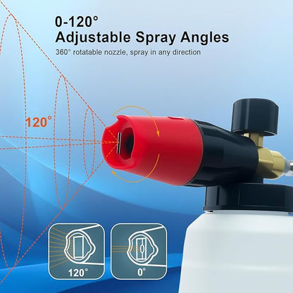 Adjustable Foam Cannon – 1/4 Inch Quick Connect, 1L (34 oz) Bottle, 5 Spray Nozzle Tips for Car Wash