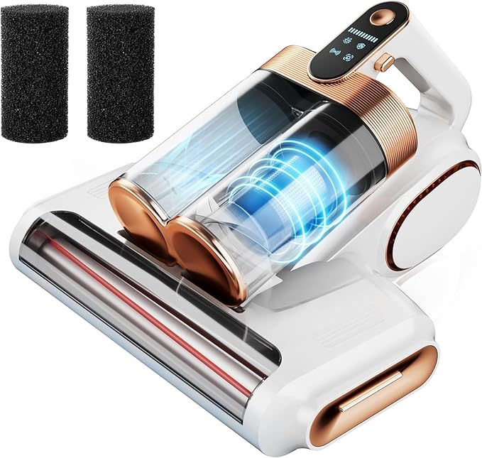 Mattress Vacuum Cleaner, 16Kpa Bed Vacuum Cleaner with UVC and Hot Air and High Heating, Strong Suction, Double Cup Handheld Vacuum Couch Cleaner for Pillows Crib Sofa Pet Hair (White)