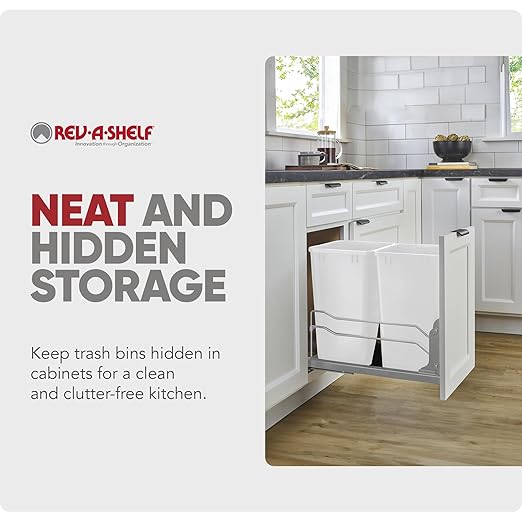 Rev-A-Shelf Double Pullout Trash Cans for Under Kitchen Cabinets 35 Quart 8.75 Gallon with Soft-Close Slides, 14.5" Min Opening, 53WC-1835SCDM-211