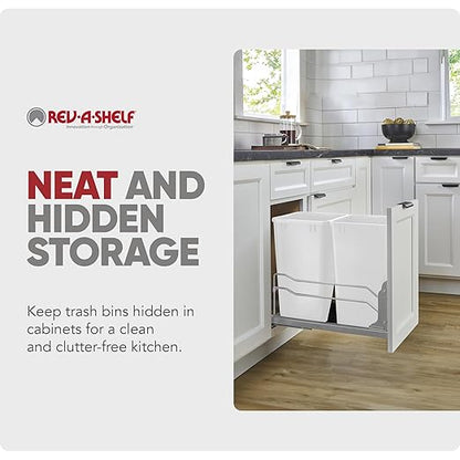 Rev-A-Shelf Double Pullout Trash Cans for Under Kitchen Cabinets 35 Quart 8.75 Gallon with Soft-Close Slides, 14.5" Min Opening, 53WC-1835SCDM-211