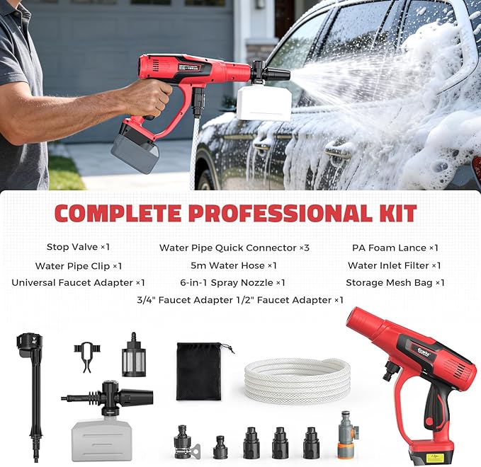 Ecarke Car Cleaning Tools Compatible with Milwaukee 18V Battery, 6-in-1 Nozzle Foam Cannon for Car Floor (Tool Only, No Battery Included)