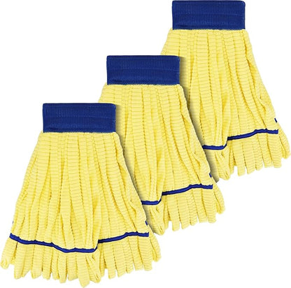 Heavy Duty Commercial Mop Head Replacement Microfiber Tube Mop Heads for Floor Cleaning: 3 Packs Looped End Wet Mop Head Refill for Home Commercial Industrial Use (Yellow)