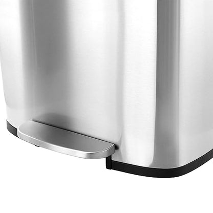 Elama Kitchen, Home and Office Versatile Step Trash/Recycling Bin with Slow Close Mechanism (13 Gallon Silver)