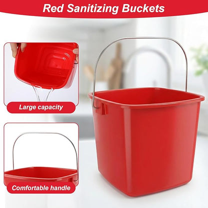6 Pcs 3 Quart Small Bucket Square Detergent Sanitation Bucket Plastic Small Cleaning Pail with Handles Stackable Utility for Home, Office, Kitchen, School, Commercial Use, Food Service（Red）