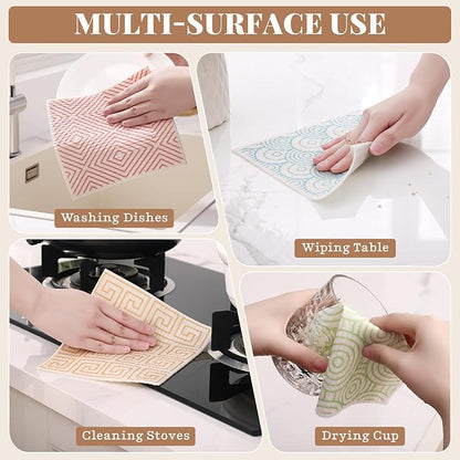 Homaxy Swedish Dishcloths for Kitchen, 8 Pack Geometric Reusable Paper Towels with Clips, Absorbent Cellulose Sponge Dish Cloths for Washing Dishes, Non-Scratch & Odor-Free Dish Rags