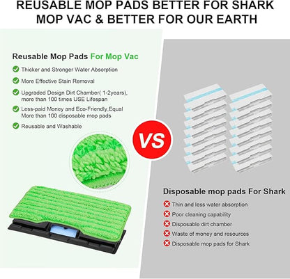Vacmop Mop Vac Pads for Shark - Reusable Vacuum Spray Mop Pad Refills for Shark Vacmop Replacement VM252 VM200 VM200p12 VMP30 VM190 VM250 Cleaner Heads - Hard Floor Mopvac Mopping Pads Wet Dry 12pack