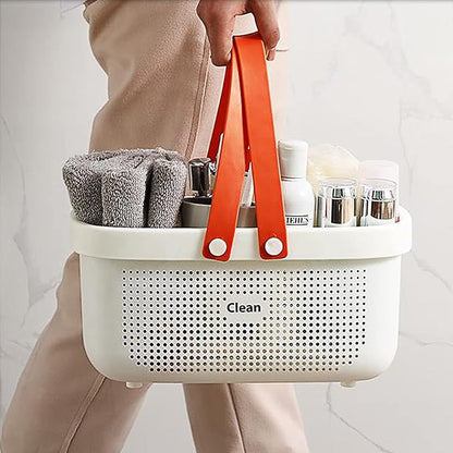 JiatuA Plastic Storage Basket with Handle Portable Shower Caddy Tote Organizer Basket Bin for Bathroom Kitchen Dorm Room Bedroom, Pink