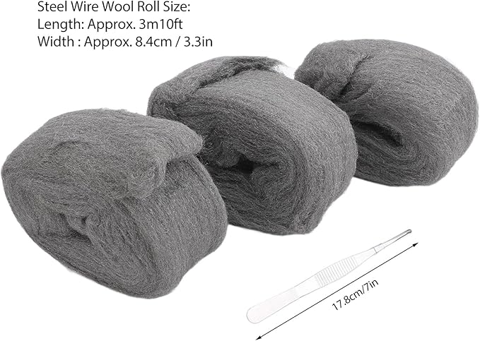 FTVOGUE Steel Wool Fill Fabric Kit 3 Rolls 3.3x10 Foot with Gloves Scissors Tweezers for Wall Cracks Holes Pipe Vents Rodents Barrier